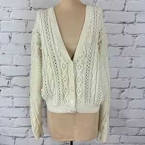 Vtg Distinction Hand Knitted Cardigan Sweater Cable Knit Med Cottagecore Granny